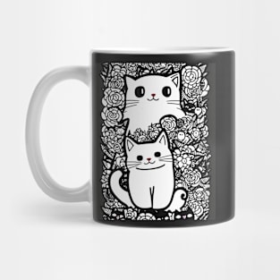 Beautiful Black and White Cat Illustration - Modern Art Mug